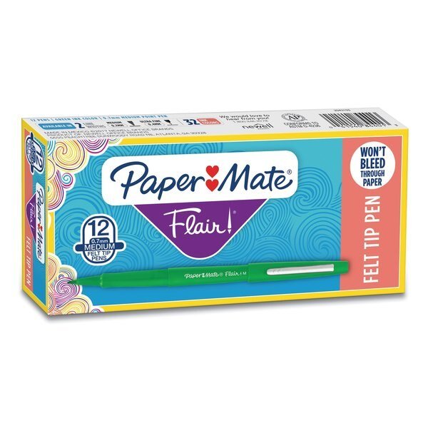 Point Guard Flair Felt Tip Porous Point Pen, Medium 0.7mm, Green, PK12, Paper Mate, Mfr#: 8440152